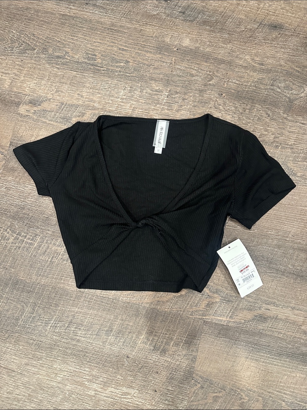 Twist-Front Ribbed Crop Top - Black